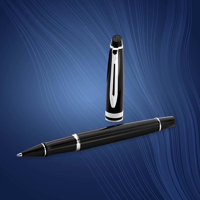 Waterman Expert Black Chrome Trim Rollerball Pen 9321 Medium - Image 5